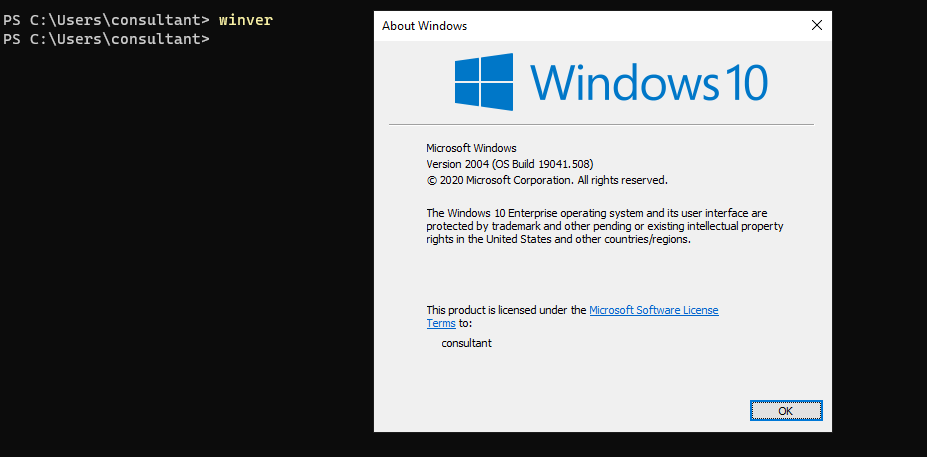 Windows Version Information Displayed Via winver Command