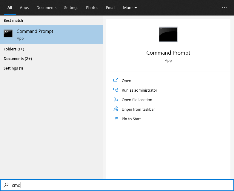 Opening Windows CMD Prompt from Start Menu