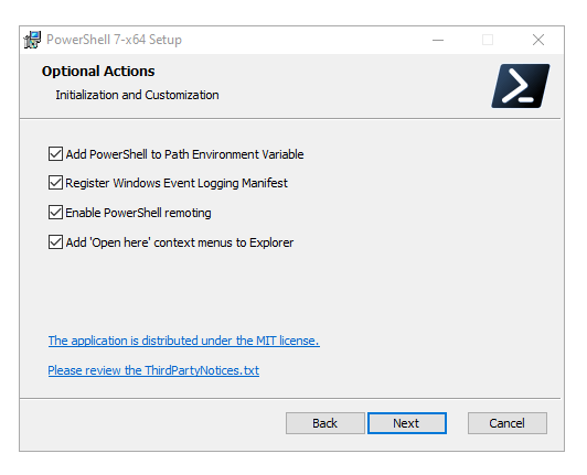 PowerShell 7 Installing Optional Actions