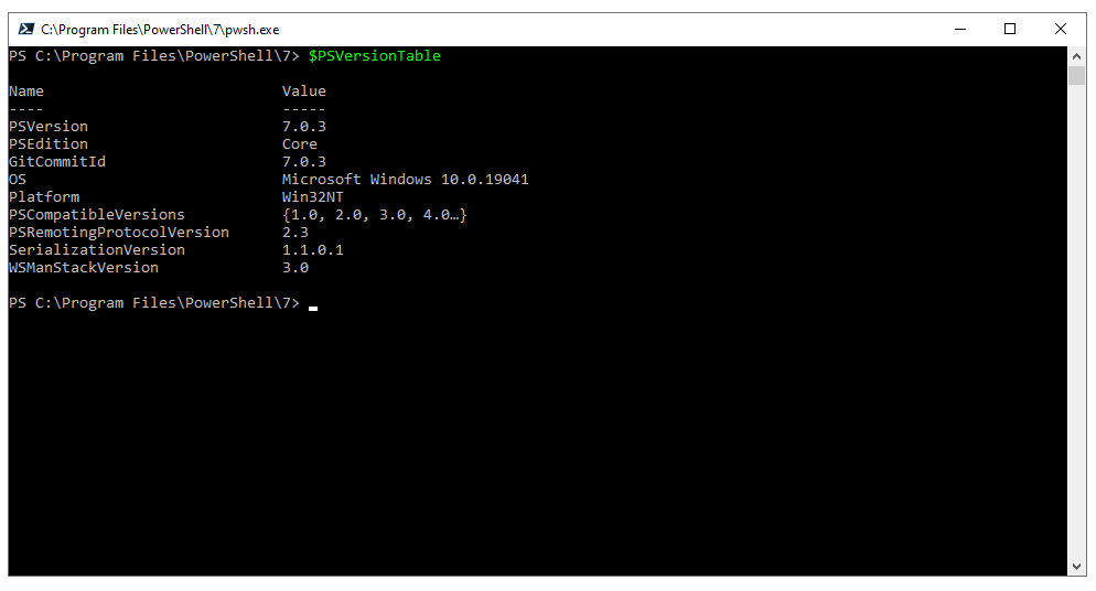 PowerShell 7 Get Version Information with $PSVersionTable