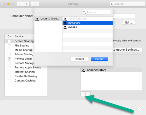 Adding Users To Share Settings Configuration.