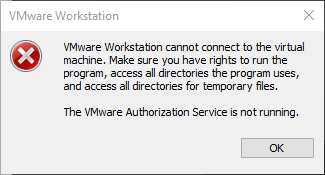 VMware Workstation cannot connect to the virtual machine.