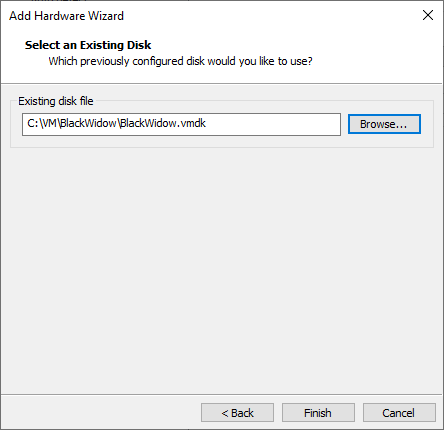Add Hardware Wizard - Select Use an existing vitural disk