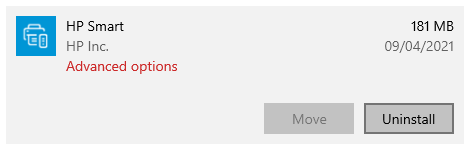 Uninstall HP Smart App