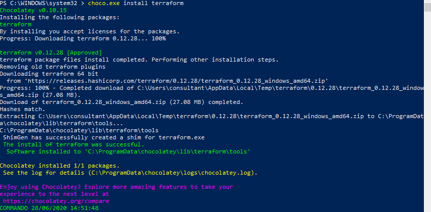 Installing Terraform with Chocolately 